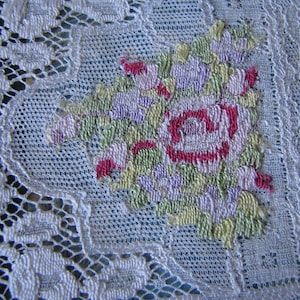 Antique Lace Doily, Nottingham Lace Doily, Embroidered Lace Doily, Rose Doily, Wedding Decorations, Wedding Lace