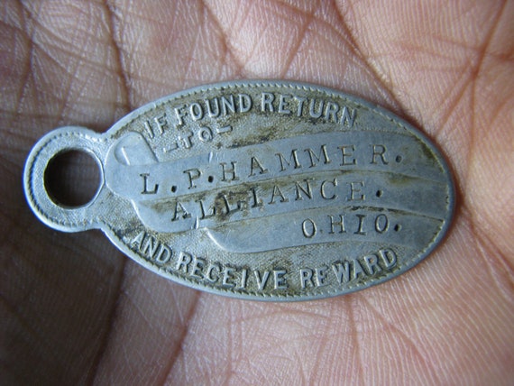 Antique Nickel Registry Tag, Vintage Key Fob
