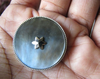 Antique Cut Steel Star Button, Victorian Mother of Pearl