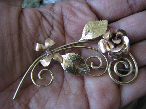 Vintage Krementz Brooch, Gold Filled Flower Brooc… - image 4