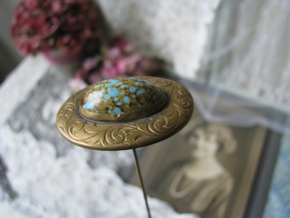 Antique Hat Pin, Victorian Hat Pin, Faux Turquois… - image 4