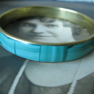 Vintage Bangle Bracelet, Malachite Bangle Bracelet, Boho Bangle Bracelet, Brass Bangle Bracelet