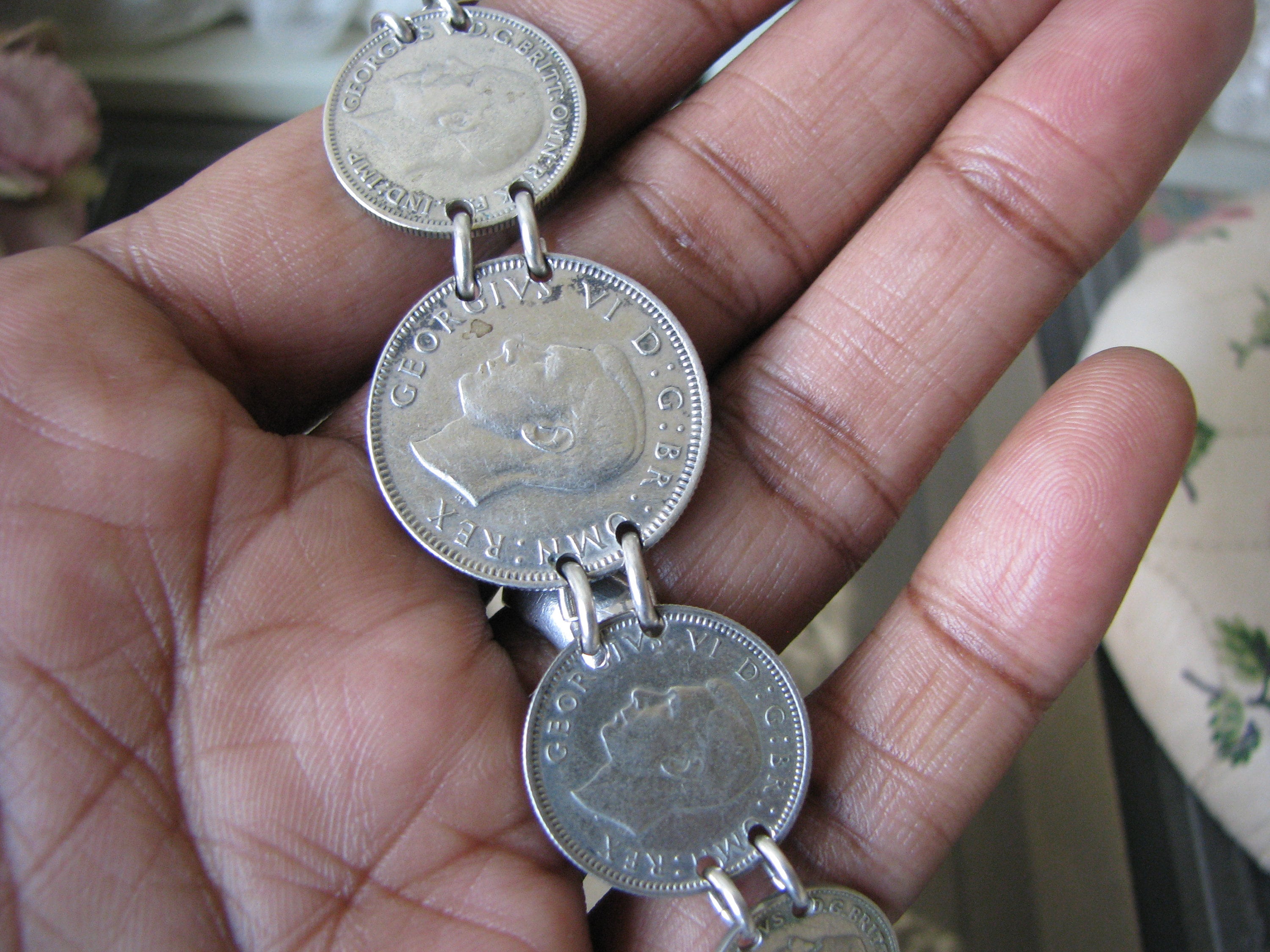 Vintage Britse zilveren munt armband, zilveren shilling