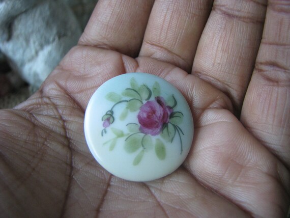 Antique Porcelain Waistcoat Stud, Hand-Painted Rose Design View 3