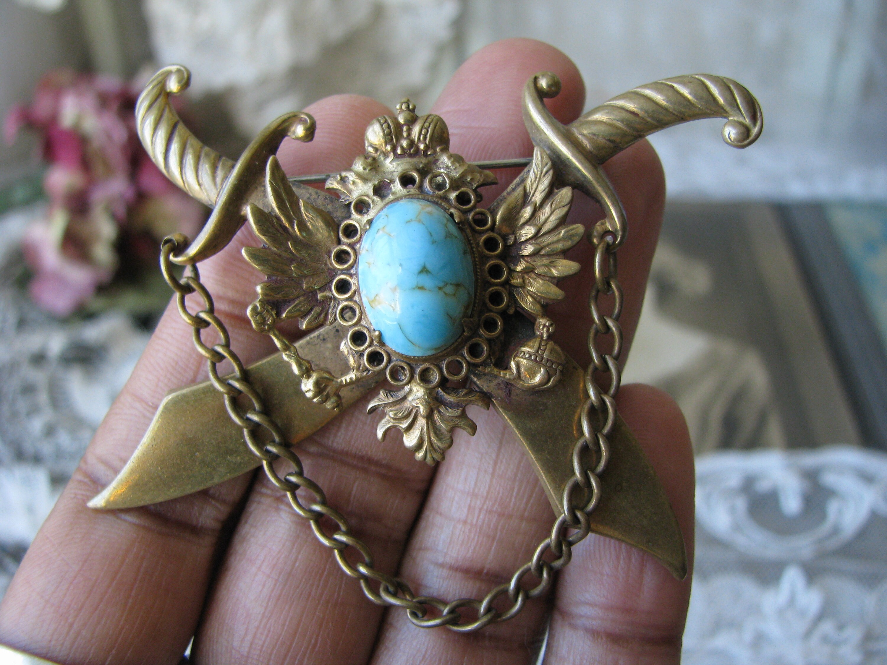 RARE Vintage Style Metal Spec. N.Y. Brooch, Victorian Style