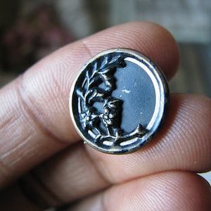 Antique Picture Button, Antique Silver Plated Button, Button Collection, Antique Sewing Notions, Victorian Button
