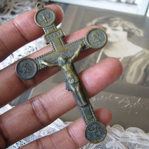 Antique French Crucifix, Antique Brass Crucifix, Victorian Crucifix, Bridal Crucifix, Religious Relics, Catholic Jewelry