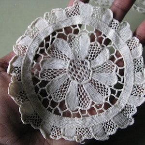 Wee Antique Shabby Hand Pieced Needle Lace Doily Shabby Home Decor Victorian