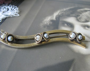 Victorian Gold Filled Pearl Brooch, Antique Bar Pin