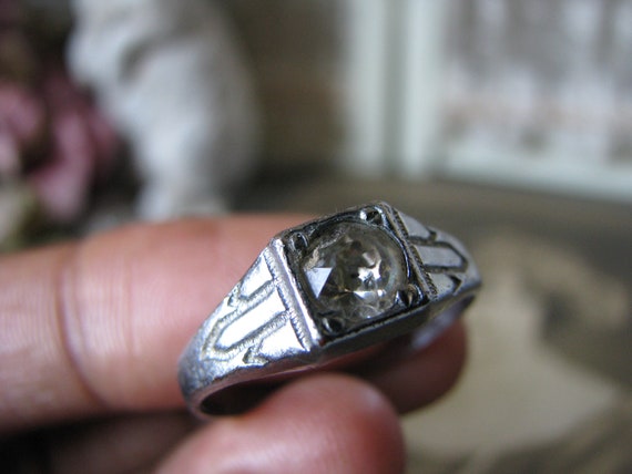 Art Deco Paste Ring, Men’s Paste Ring, White Meta… - image 7