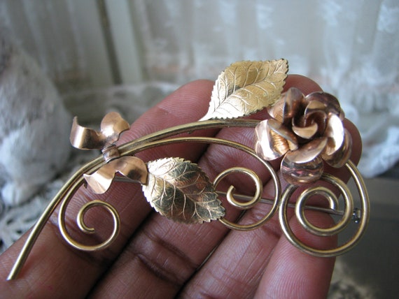 Vintage Krementz Brooch, Gold Filled Flower Brooc… - image 7