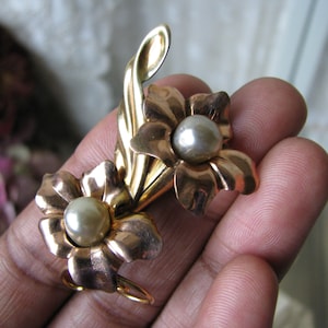Vintage BAL-RON Brooch, 1940&#39;s Gold Filled Brooch, Vintage Flower Brooch, Vintage Pearl Brooch, Wedding Brooch, Bridal Brooch