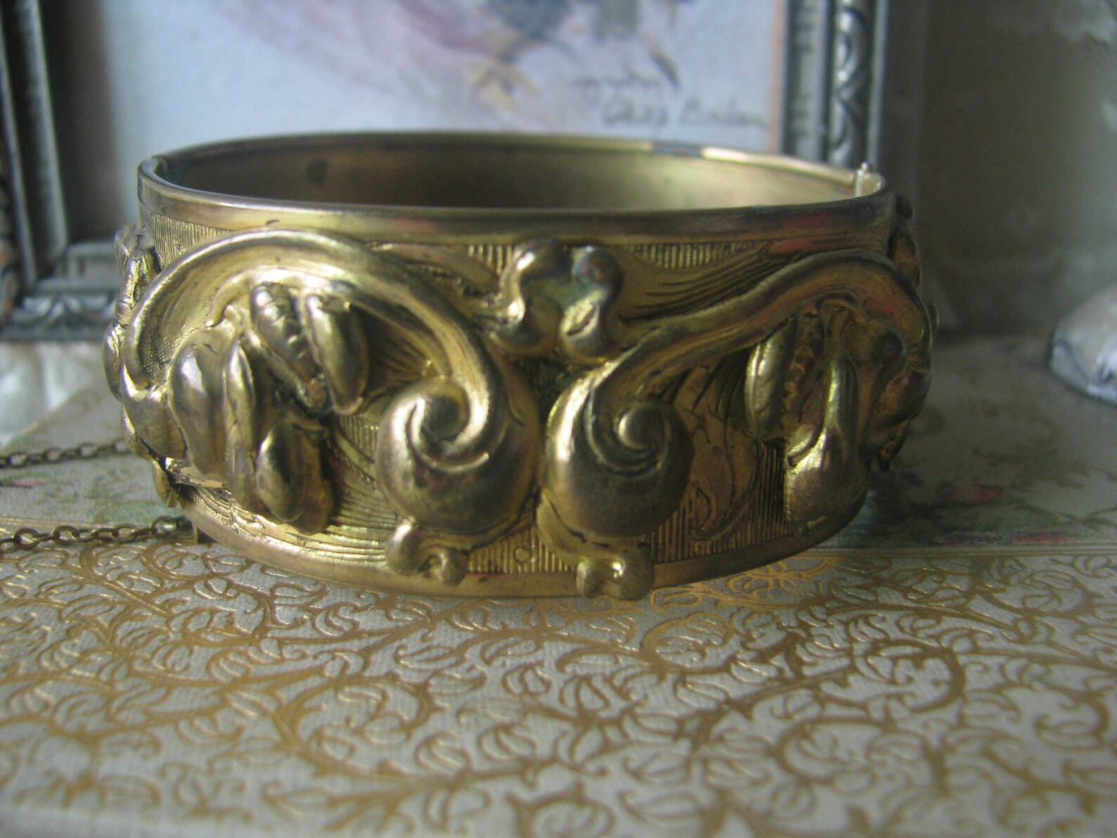 Victorian Gold Filled Repousse Hinged Bangle Bracelet Antique Etsy