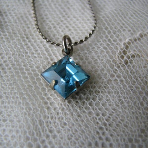 Vintage Rhinestone Necklace, Blue Rhinestone Pendant, 1950's Rhinestone Pendant, Wedding Necklace, Wedding Pendant, Vintage Blue Rhinestone