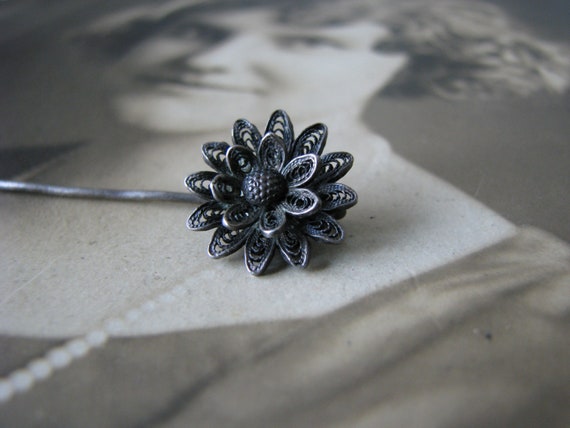 Antique Silver Stick Pin, Antique Filigree Stick … - image 4