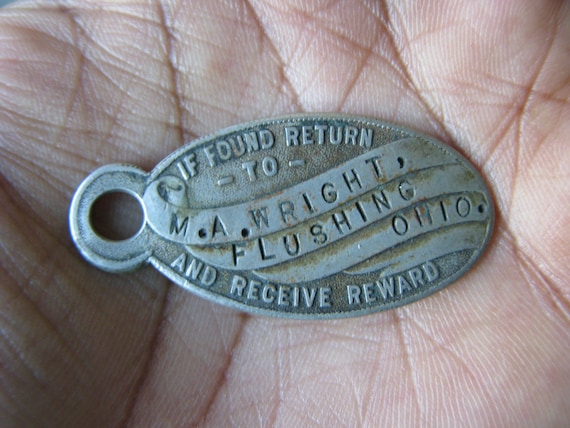 Antique Nickel Registry Tag, Vintage Key Fob