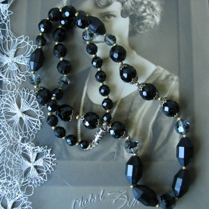Art Deco Necklace, Late Art Deco Necklace, Jet Bead Necklace, Black Beaded Necklace, 1950&#39;s Necklace