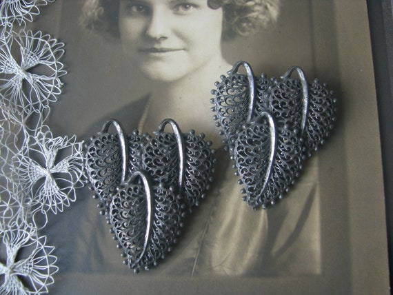 1930's Art Deco Filigree Leaf Dress Clips, Art Dec