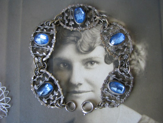 Edwardian Paste Bracelet, Blue Paste Bracelet, Ar… - image 1