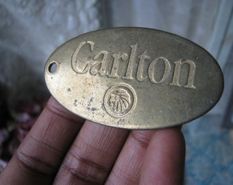Vintage Carlton Hotel Brass Key Fob, Large Key Return Fob