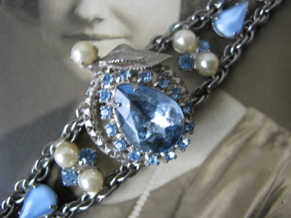 Vintage Rhinestone Bracelet, Faux Pearl Bracelet,… - image 4