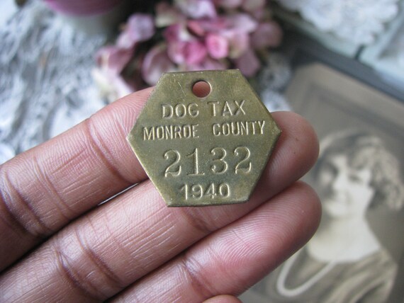 Vintage 1940 Brass Dog License Tag, Monroe Cnty, Steampunk Jewelry
