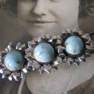 Vintage Hair Barrette, Flower Hair Barrette, Faux Turquoise Hair Barrette, 1930&#39;s Hair Barrette, Vintage Hair Jewelry, Art Deco Barrette