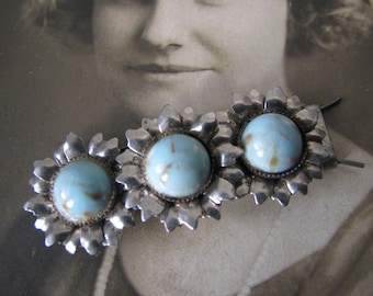 Vintage Hair Barrette, Flower Hair Barrette, Faux Turquoise Hair Barrette, 1930's Hair Barrette, Vintage Hair Jewelry, Art Deco Barrette