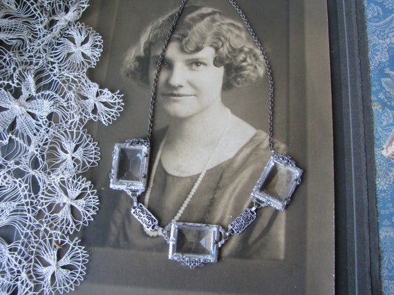 Art Deco Wedding Necklace, 1930's Paste Choker, A… - image 2