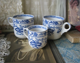 Antique Grimwades Ironstone Cups, Blue Onion Carro Pattern