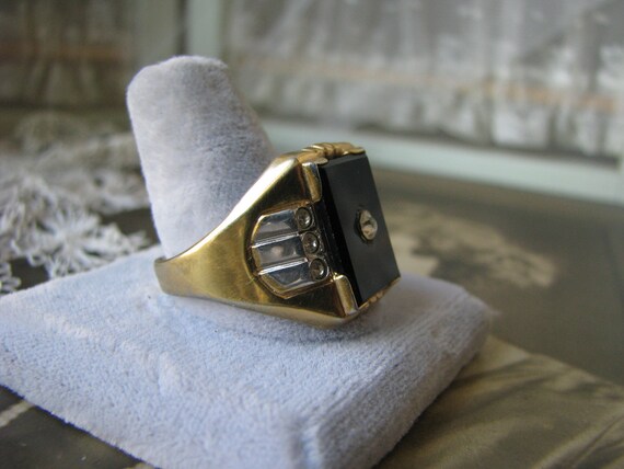 Mens Onyx Ring, Vintage Onyx Ring, Gold Plated On… - image 5