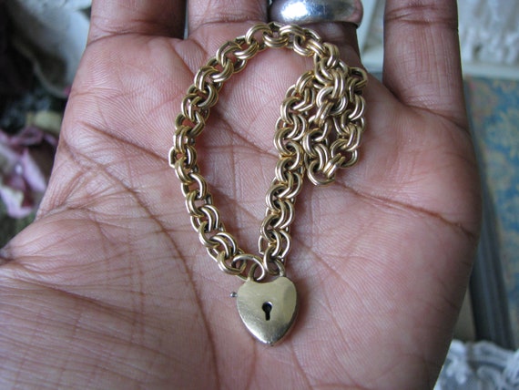 Victorian Padlock Bracelet, Antique Heart Padlock… - image 5