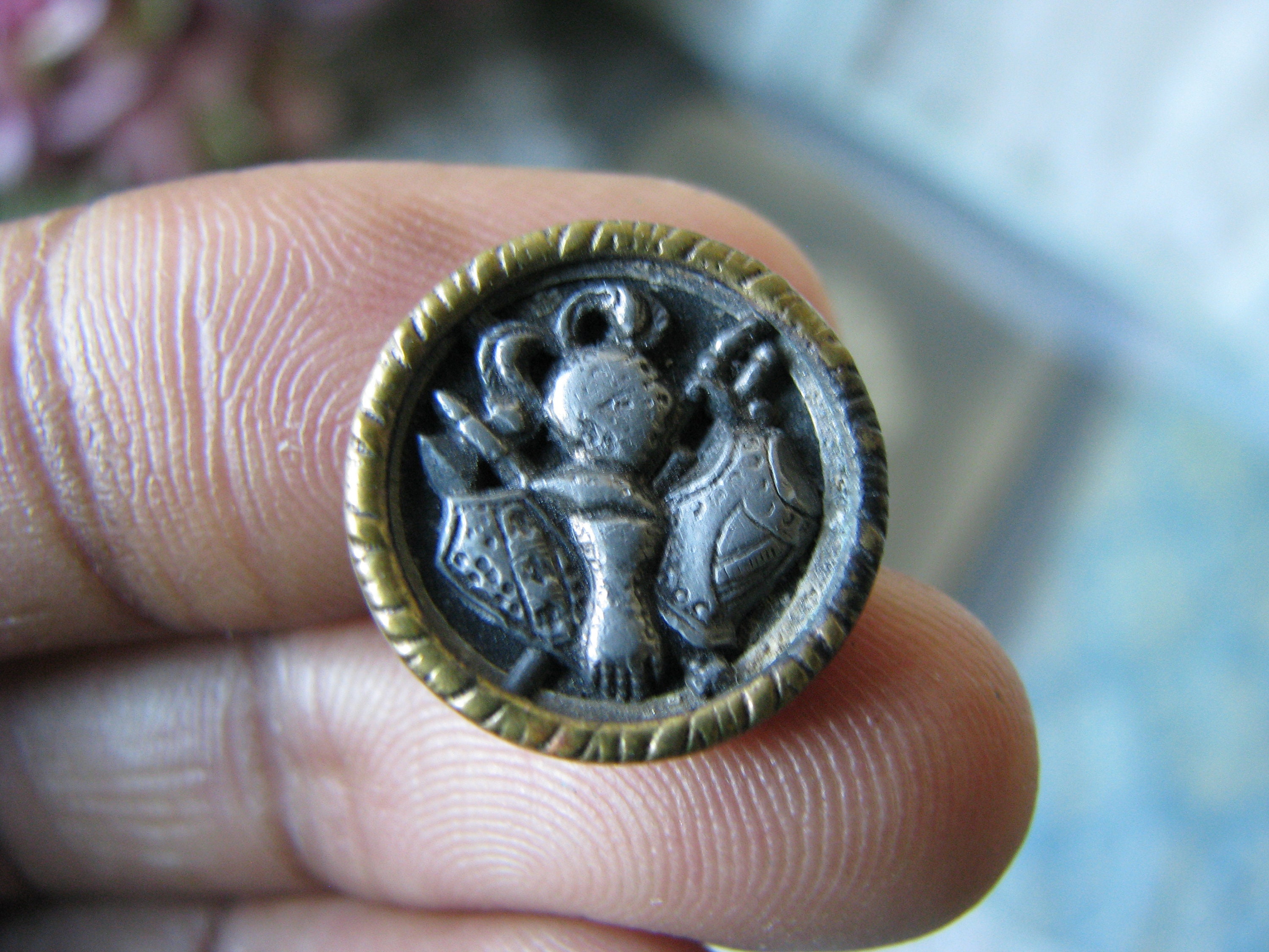 Antique French Armor Picture Button, Brass & Pewter (5.8'') - Etsy