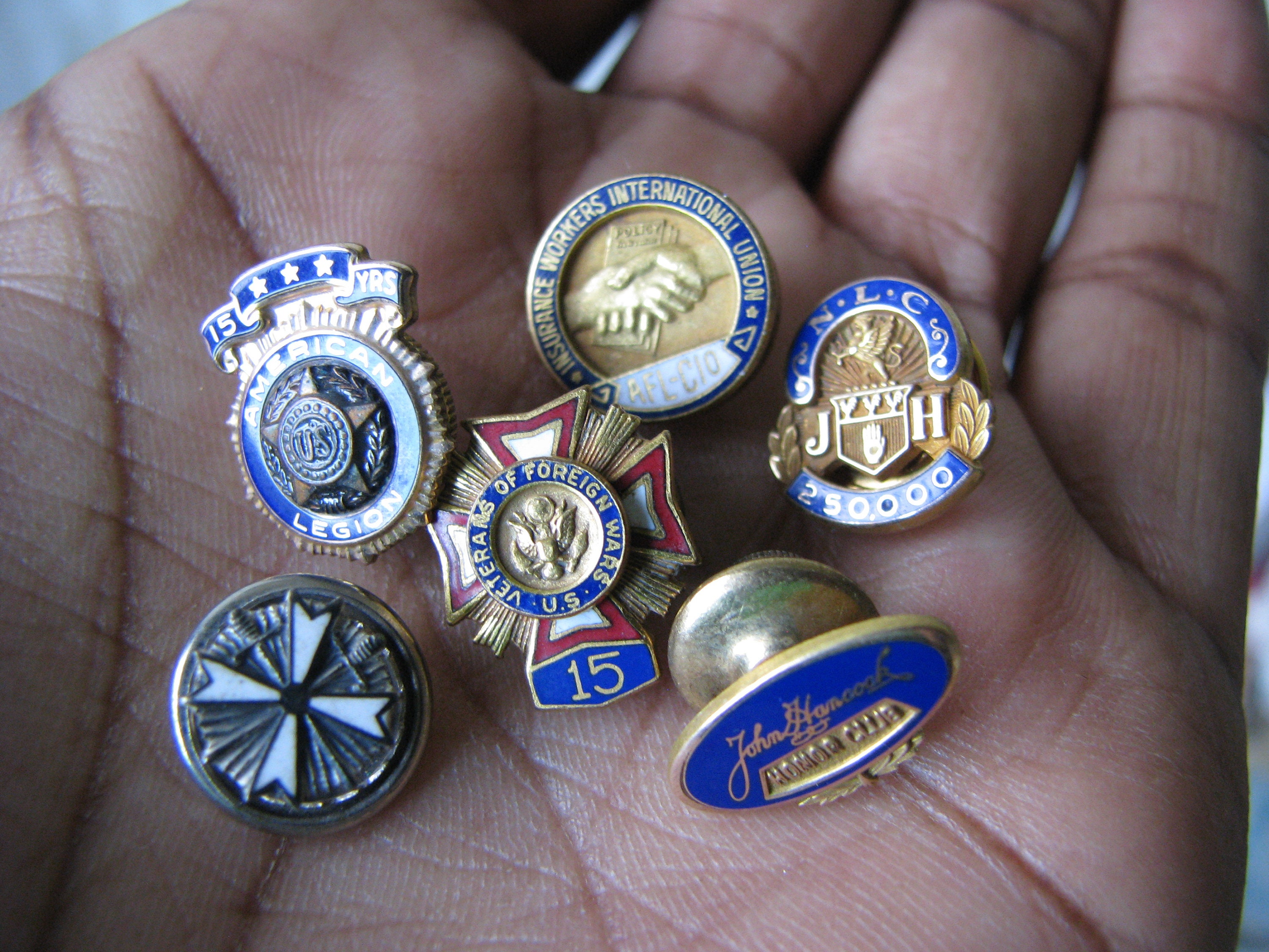 Vintage Enamel Lapel Pins, Gold Filled Achievement Pins, Set 
