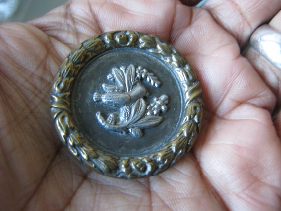 Antique Repousse Button, Antique Bird Picture But… - image 3