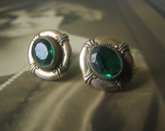 Antique Victorian Gold Filled Green Glass Earrings
