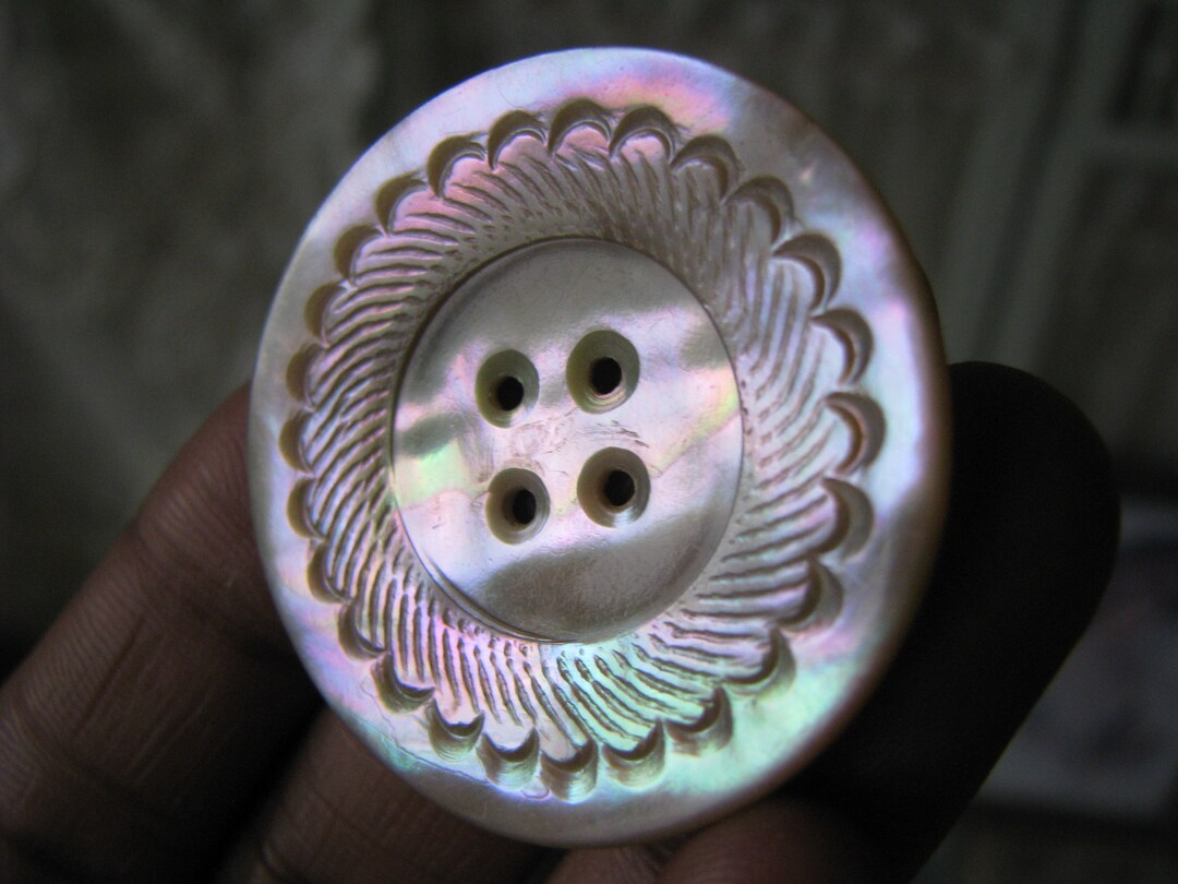 Antique Carved Mother of Pearl Button, Victorian Pink Shell - Etsy