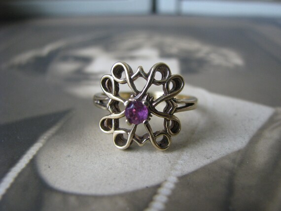Vintage Avon Ruby Ring, Avon Filigree Ring, Gold … - image 3