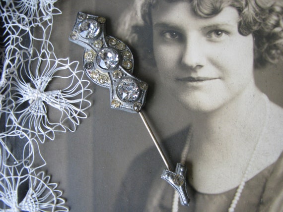 Large Victorian Hat Pin } Sparkling AB Crystal Glass } 8\u201d Long Sturdy Stick with Clutch to Wear { Art Deco Derby Hatpin HP987