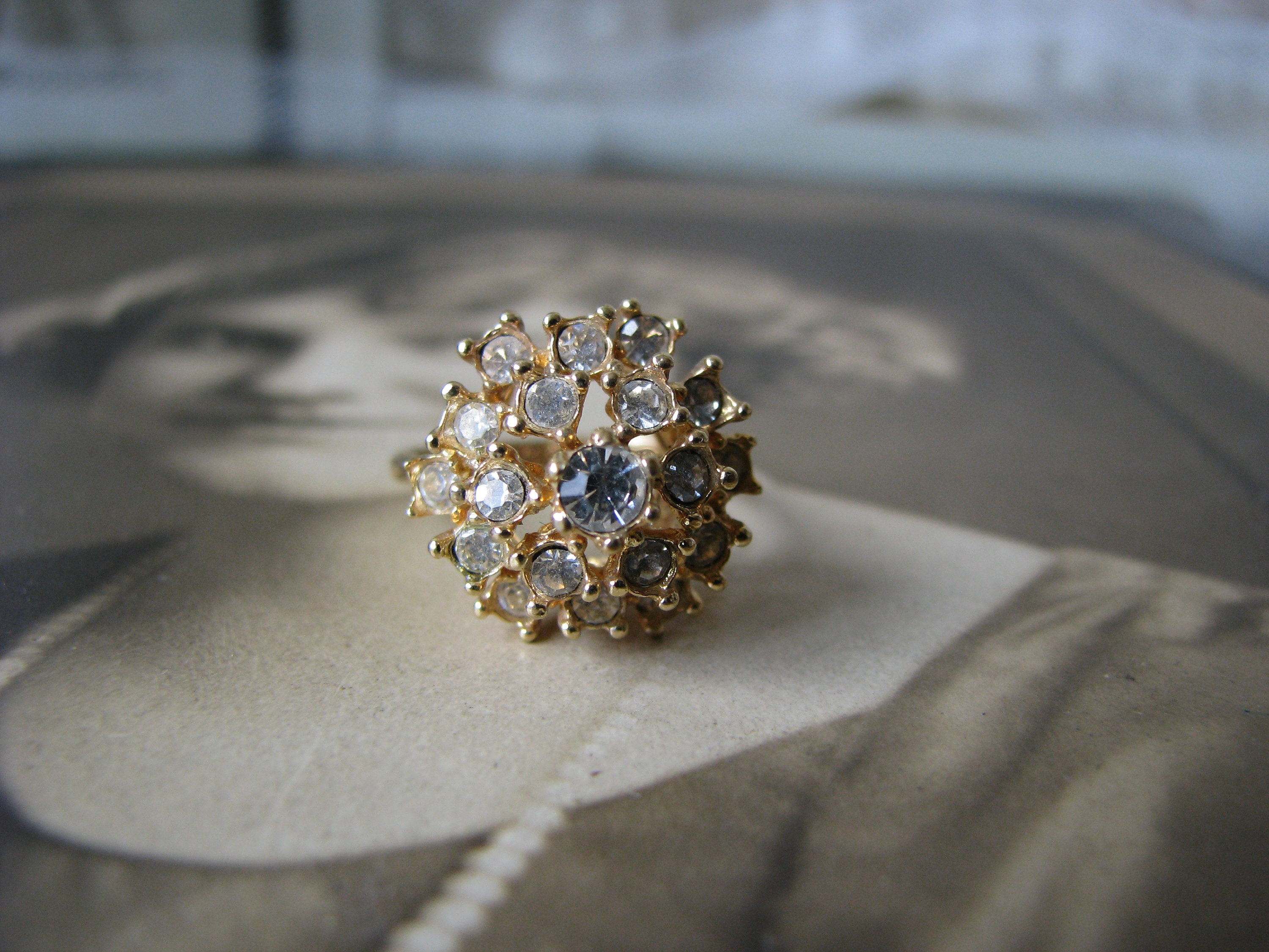 Rhinestone Ring Vintage Rhinestone Ring Rhinestone Cluster | Etsy
