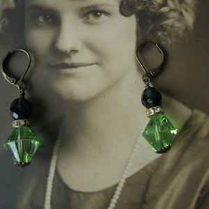 Vintage Czech Bead Earrings, Vintage Beaded Earrings, Rhinestone Beaded Earrings, Art Deco Style Beaded Earrings