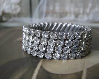 Bracelet extensible vintage en strass, bijoux de mariée