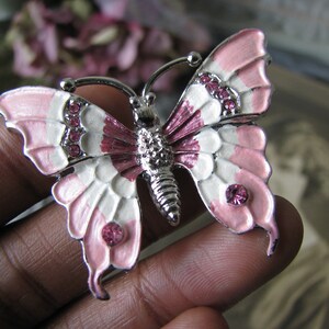 Vintage Butterfly Brooch, Rhinestone Butterfly Brooch, Enamel Butterfly Brooch, Pink Butterfly Brooch, Vintage Butterfly Pin image 5