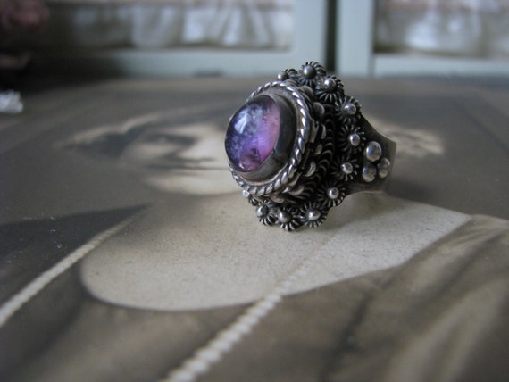 Vintage Amethyst Poison Ring, Sterling Silver Pois