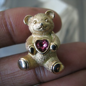 Vintage Avon Pin, Avon October Birthstone Bear Heart Pin, Bear Birthstone Lapel Pin, Bear Birthstone Tie Pin, Vintage Avon Tie Pin