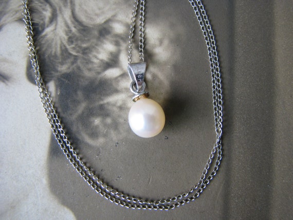 Oval Cultured Pearl Pendant, Vintage Cultured Pea… - image 2