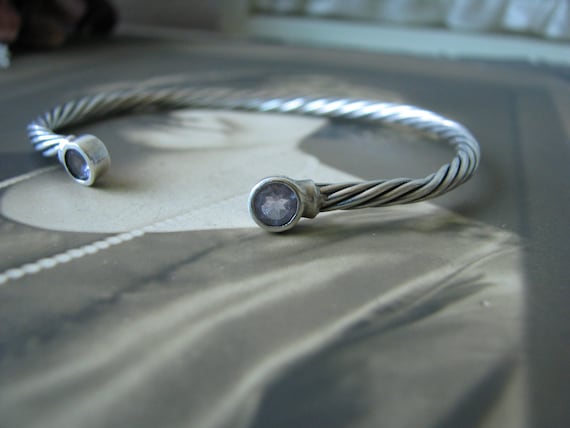 Sterling Silver Cuff Bracelet, Amethyst Cuff Brac… - image 1