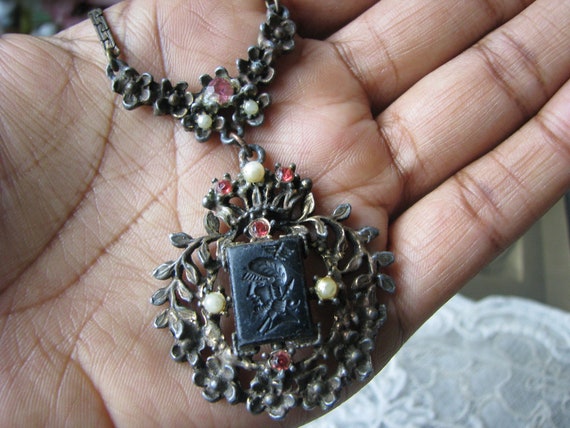 Vintage Rhinestone Necklace, Vintage Heraldic Nec… - image 1