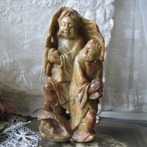 Antique Soapstone Statue, Carved Faux Jade Statue, Chinese Export Figurine, Carved Soapstone Figurine
