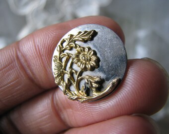 Antique Picture Button, French Antique Button, Antique French Button, Antique Brass Button, Large Antique Button, Floral Picture Button